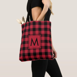Tote Bag Monogramme Motif Rustique Rouge Noir Buffalo Check