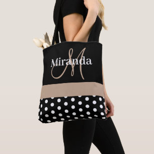 Tote Bag Monogramme noir blanc beige Pois