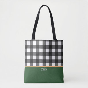 Tote Bag Monogramme noir blanc vert coché