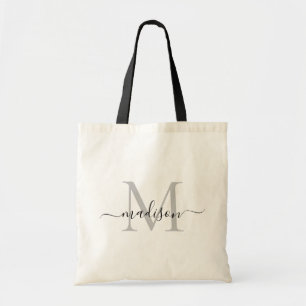 Tote Bag Monogramme noir et blanc élégant nom de script mod
