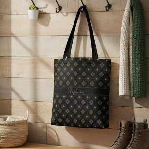 Tote Bag Monogramme Noir Et Or Moderne