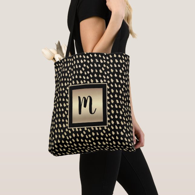 Tote Bag Monogramme noir feuille d'or script moderne bold l (De près)