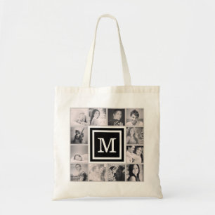 Tote Bag Monogramme noir Instagram Photo Collage