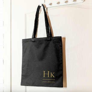 Tote Bag Monogramme Noir Or Moderne Minimaliste Élégant Fou