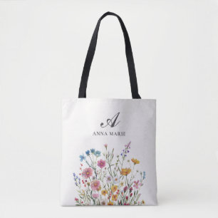 Tote Bag Monogramme Nom Fleur sauvage Boho Chic