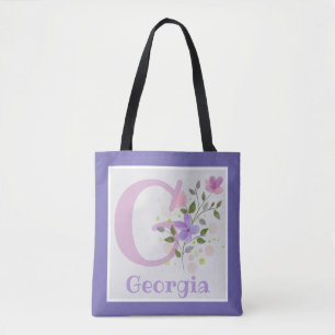 Tote Bag Monogramme & Nom Géorgie avec Fleurs