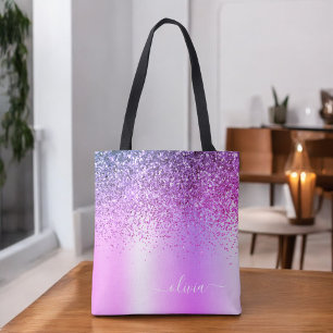 Tote Bag Monogramme Nom Luxe Pailleté Violet Féminin