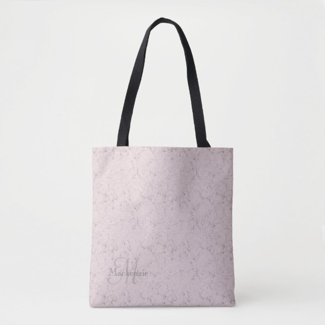 Tote Bag Monogramme Nom personnalisé Design en marbre rose  (Devant)
