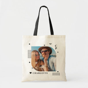Tote Bag Monogramme Nom Photo Tendance Simple Moderne