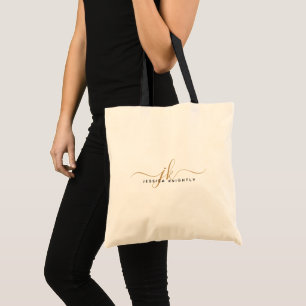 Tote Bag Monogramme or noir tendance Initiales de script No