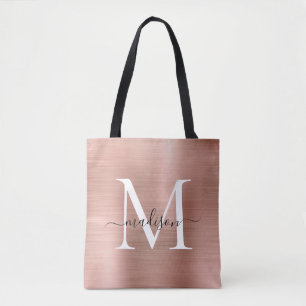 Tote Bag Monogramme or rose Glam en métal brossé Script