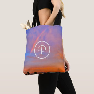 Tote Bag Monogramme Orange Bleu Coucher de soleil Rainbow P
