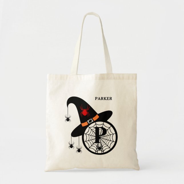 Tote Bag Monogramme P Araignées de sorcières d'Halloween Vo (Devant)
