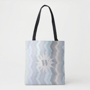 Tote Bag Monogramme pastel aquarelle rayures bleu turquoise