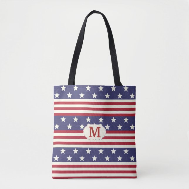 Tote Bag Monogramme patriotique de drapeau américain de (Devant)
