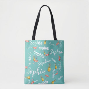 Tote Bag Monogramme personnalisé Ananas à Flamant rose Tu