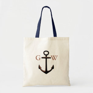 Tote Bag Monogramme personnalisé Ancre et ligne nautique