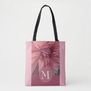 Tote Bag monogramme personnalisé art floral rose fourre-tou