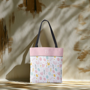 Tote Bag Monogramme personnalisé avec botanique pastel fant
