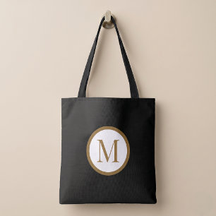 Tote Bag Monogramme personnalisé avec sceau central noir et