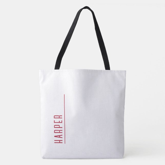 Tote Bag monogramme personnalisé, blanc neige et rouge XL (Devant)
