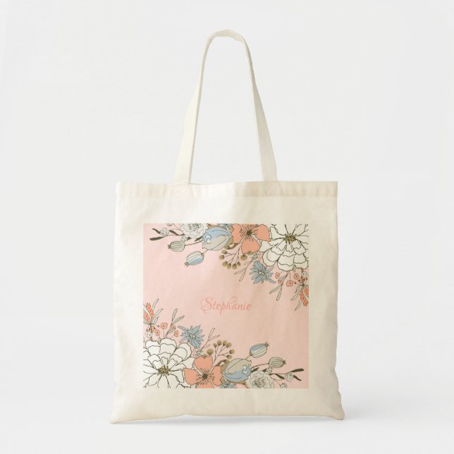 Tote Bag Monogramme personnalisé bleu rose pâle (Devant)
