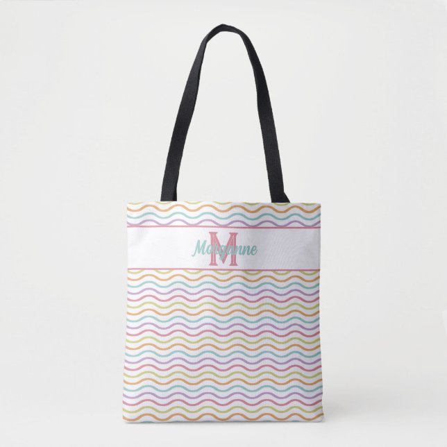Tote Bag Monogramme personnalisé Colorful Wavy Stripes Past (Devant)