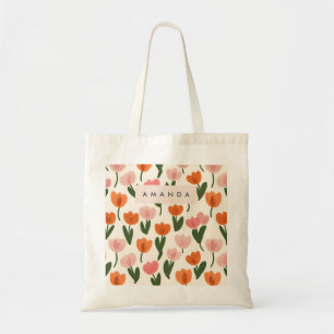 Tote Bag Monogramme Personnalisé Cute Spring Tulip Motif