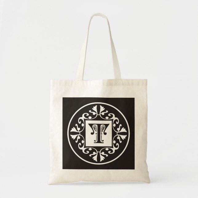 Tote Bag Monogramme personnalisé dans T ~Initial noir et (Devant)