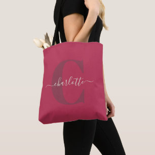 Tote Bag Monogramme personnalisé de style magenta rouge