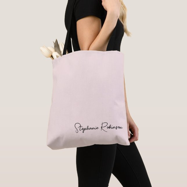Tote Bag Monogramme personnalisé de style rose blush script (De près)