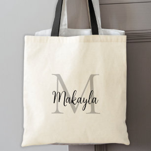 Tote Bag Monogramme Personnalisé Élégant Moderne Noir