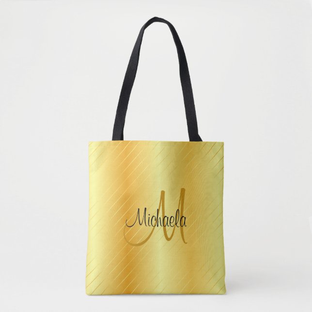 Tote Bag Monogramme personnalisé Faux Or Moderne Modèle élé (Devant)