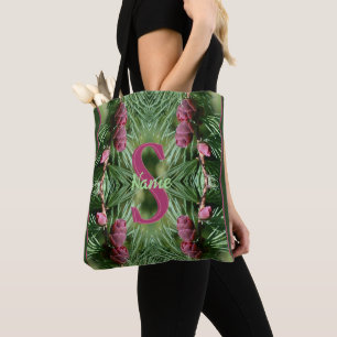 Tote Bag Monogramme personnalisé initial nom cônes de pin N