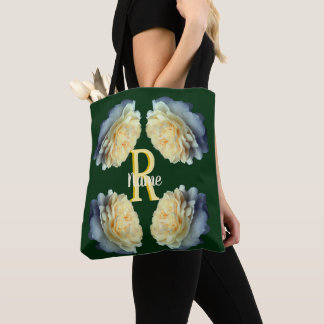 Tote Bag Monogramme personnalisé initial nom Roses jaunes