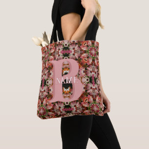 Tote Bag Monogramme personnalisé initial prénom Art floral