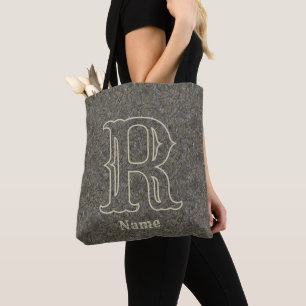 Tote Bag Monogramme personnalisé initiale nom floral marron