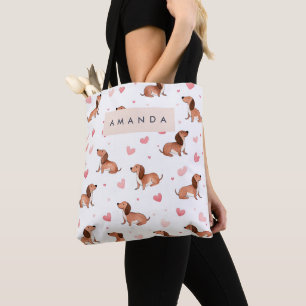 Tote Bag Monogramme Personnalisé Mignon Chien Dachshund