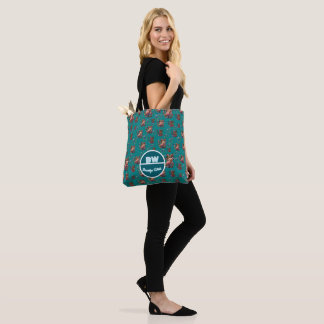 Tote Bag Monogramme personnalisé Motif de chats floraux ver