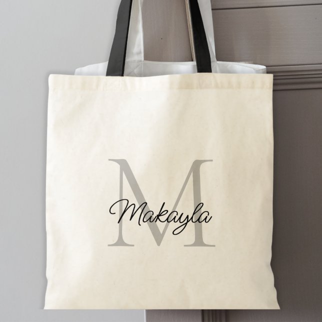 Tote Bag Monogramme personnalisé noir élégant moderne (Créateur téléchargé)