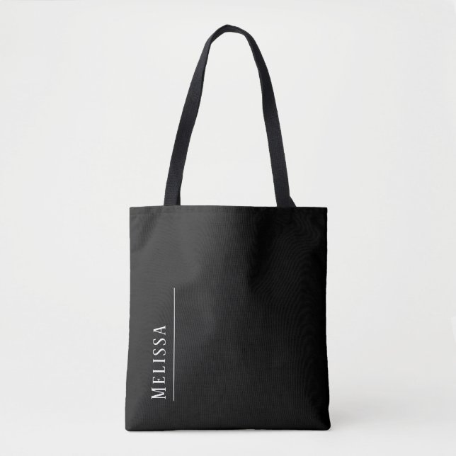Tote Bag monogramme personnalisé, noir moderne et blanc (Devant)
