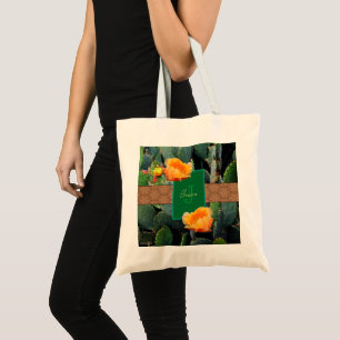 Tote Bag Monogramme personnalisé Orange Prickly Pear Cactus