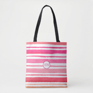 Tote Bag Monogramme personnalisé rayé rose d'été