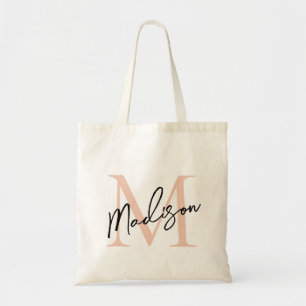 Tote Bag Monogramme Personnalisé Rose Gold Élégant Moderne