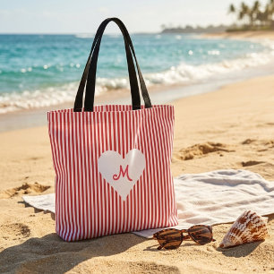 Tote Bag monogramme personnalisé rouge rayures blanches sho