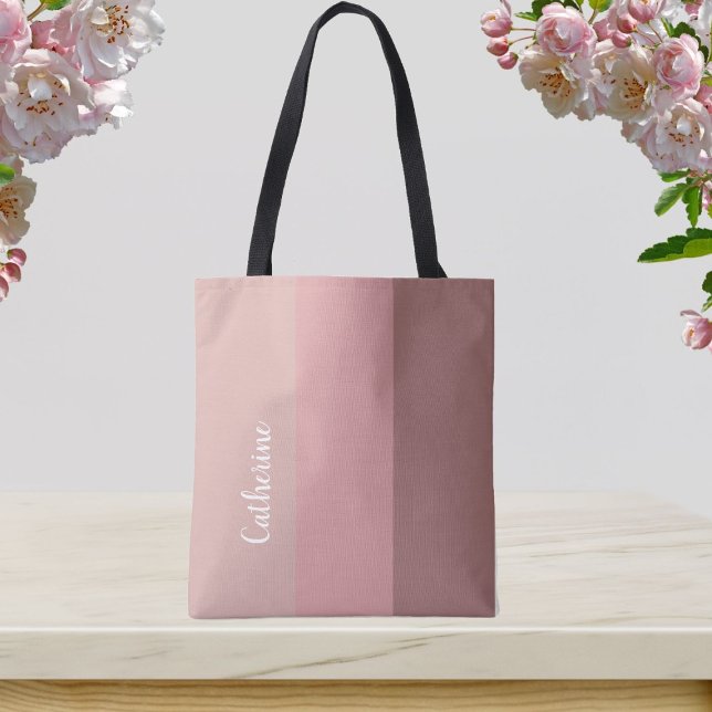 Tote Bag monogramme personnalisé, tri-ton rose, typographie (Créateur téléchargé)
