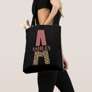Tote Bag Monogramme personnalisé Un Empreinte de léopard ro