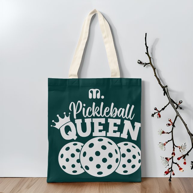 Tote Bag Monogramme personnalisé vert Pickball Queen (Créateur téléchargé)