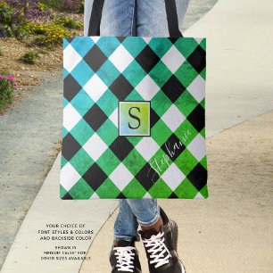 Tote Bag Monogramme Plaid de contrôle de buffle bleu vert e