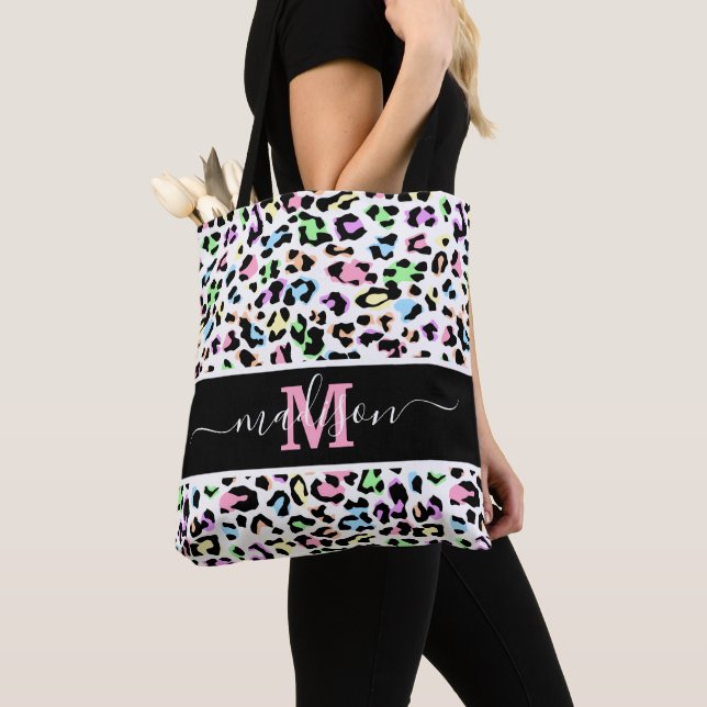 Tote Bag Monogramme poster de animal Leopard tendance (De près)